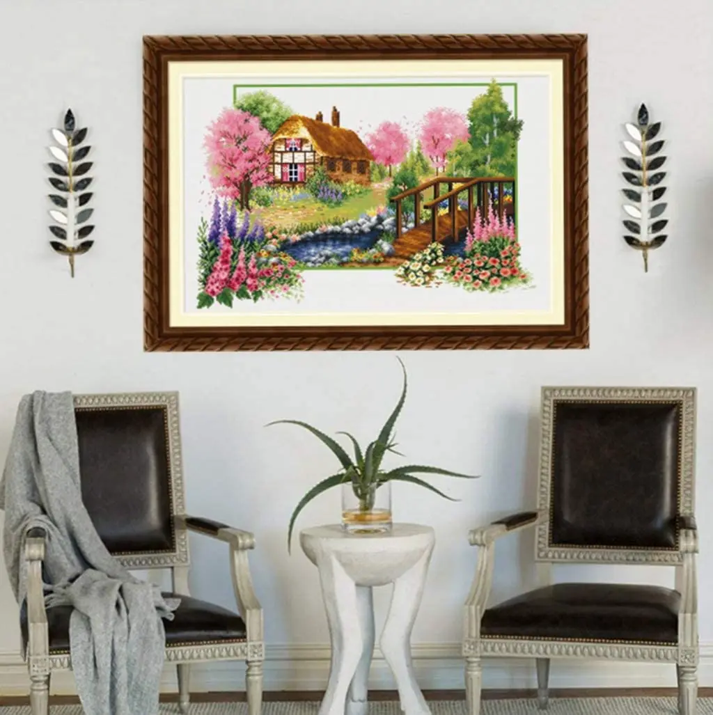 
DIY Stamped Cross Stitch Landscape Kits Thread Needlework Embroidery Printed Pattern 11CT Home Decoration Four Seasons 