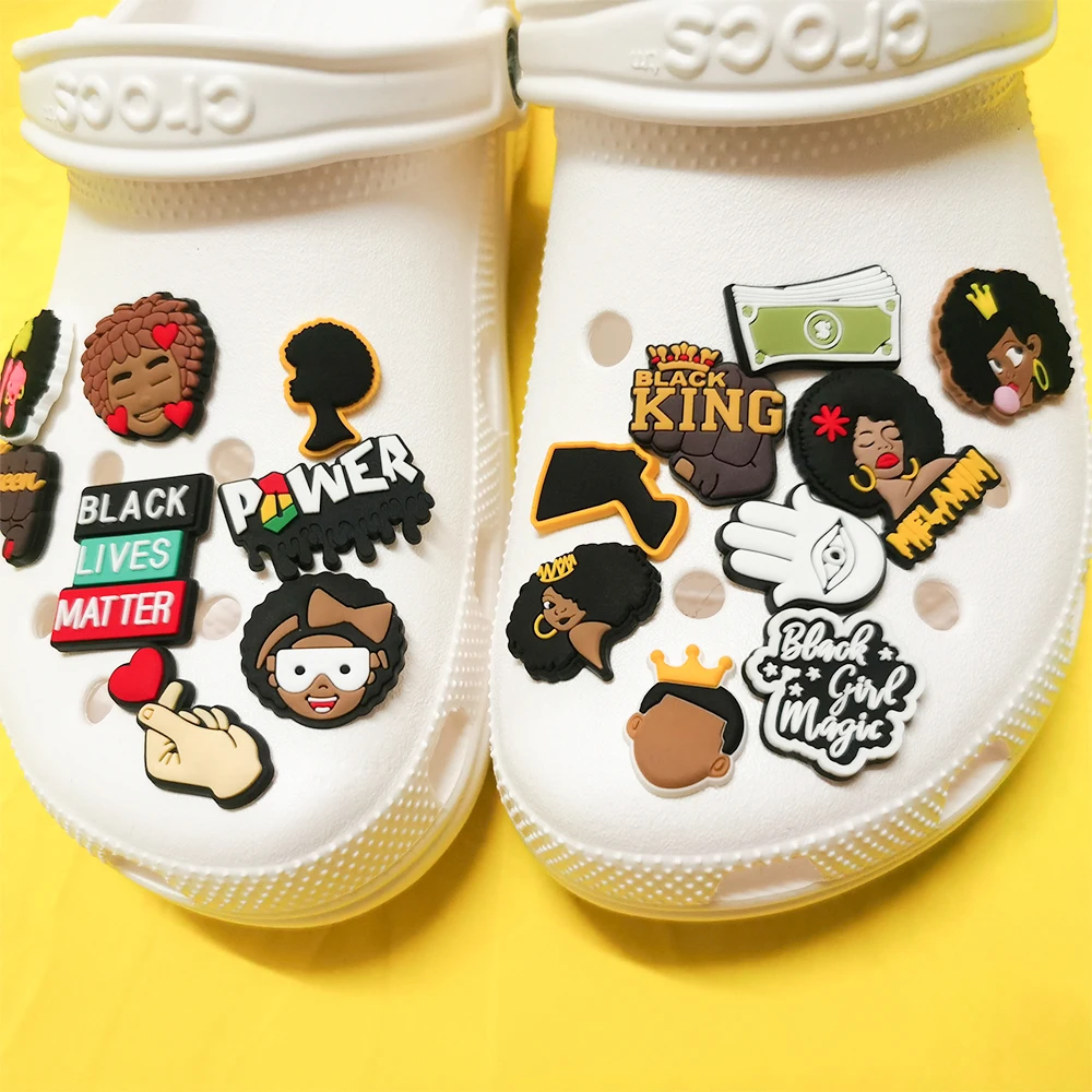 hole shoe ornament decoration black girl shoe charms 2021 pvc shoe charms