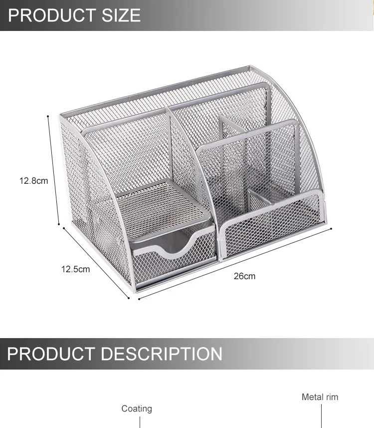 Office Multi Functional Metal Wire Mesh Portable Desk Storage Organizer