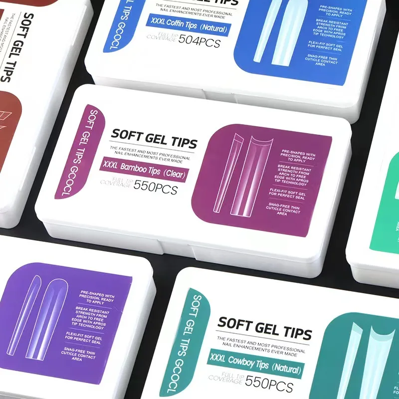 Long Nail Tips Clear Transparent Cover Stiletto Full Cover Nail 504pcs/550pcs Set Pack French Customized Press On Nail Tips