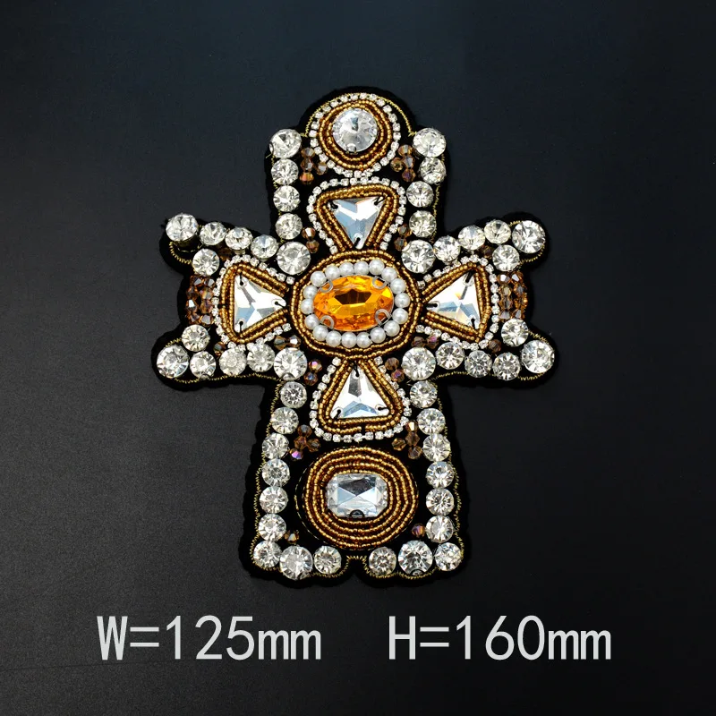 GUGUTREE handmade beaded sequined heart patches sew on embroidery star cross patch badges appliques