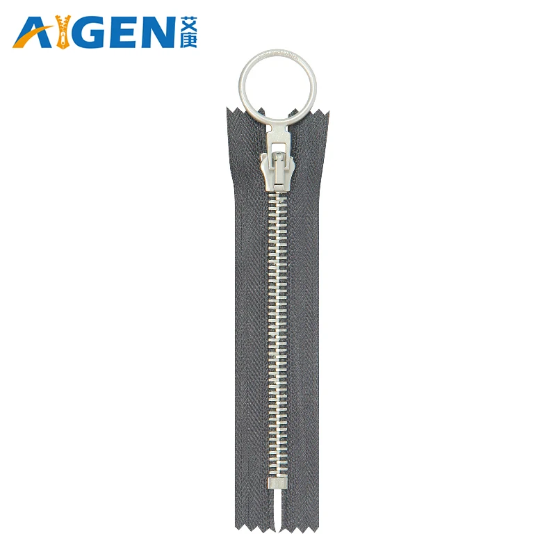 Heavy-Duty Custom 5# shiny silver o ring zipper pull hand Metal zips  for handbag garment