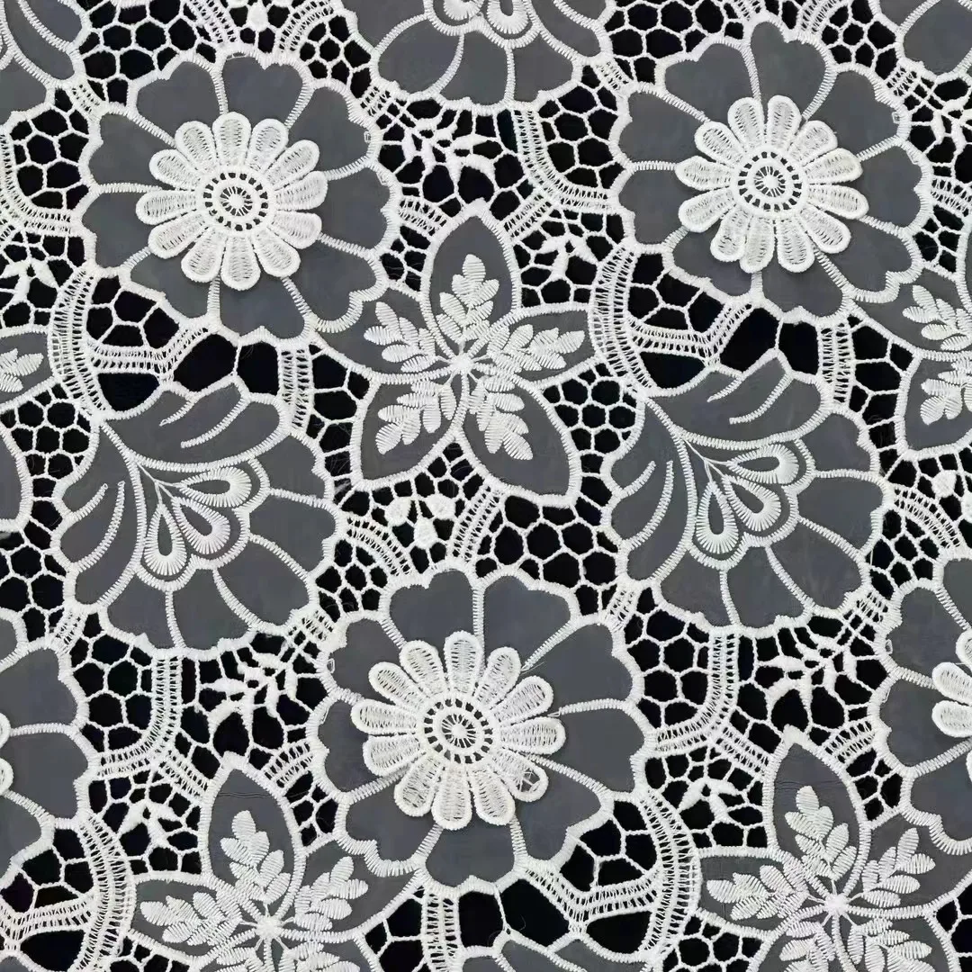 New 100% polyester embroidery 3D flower lace Latest guipure lace fabric