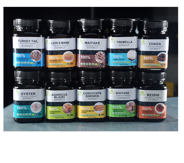 100% Pure organic mushroom extract powder USDA Organic Lions Mane, Reishi, Cordyceps, Chaga, Turkey Tail, Maitake Real Fruitin