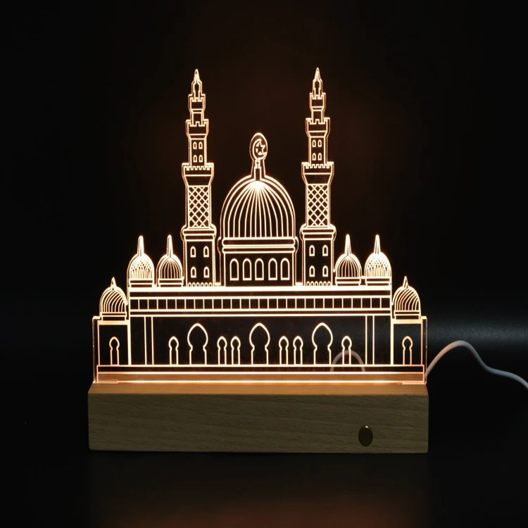 DIY USB rgb led multi light 3D acrylic display  cordless  walnut wood base light