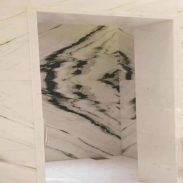 wholesale china stone black veins white marble floor wall pavers marble tiles kitchen countertops panda white marble