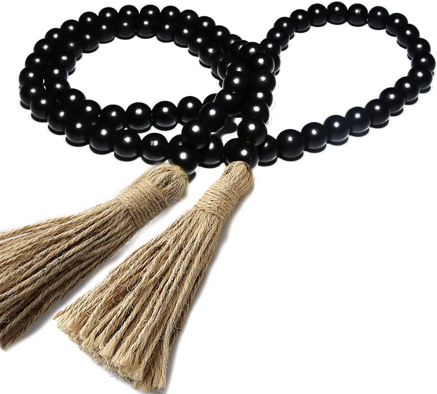 58in Wood Bead Garland with Tassels Farmhouse Beads Rustic Nature Country Decor Prayer Boho Beads Wall Hanging Decoration
