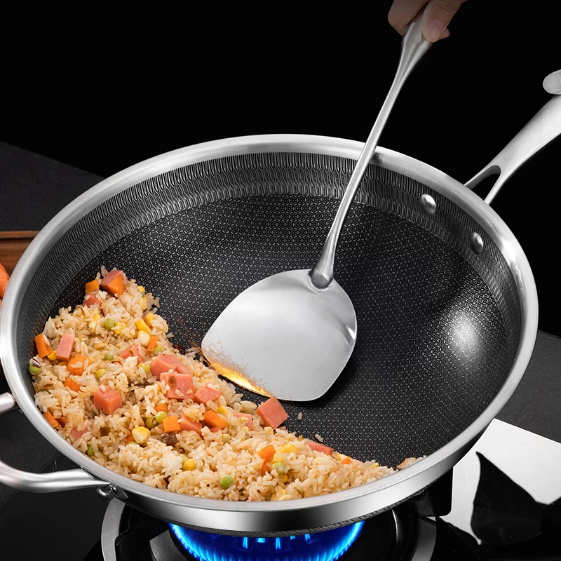 High-Quality Healthy Cooking Tool Stainless Steel Wok  Large Capacity
