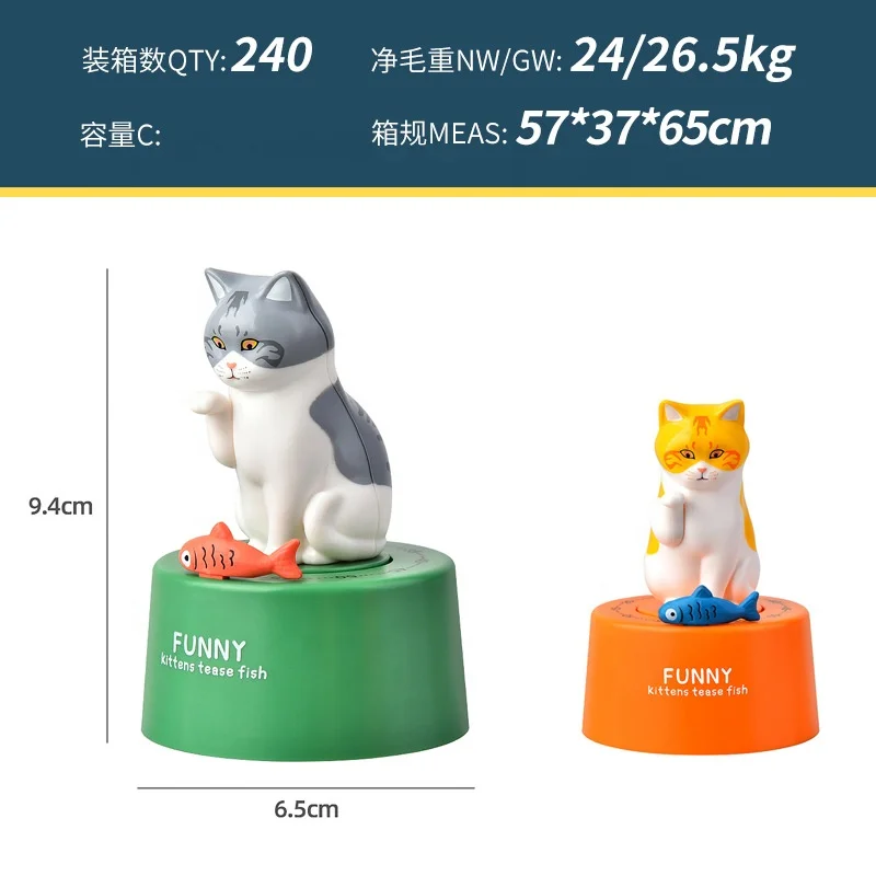 Home and Kitchen 2024 New Arrivals Mechanical Kitchen Timer CAT Table Clock Timer Wind Up 60 Minutes Manual Countdown Timer