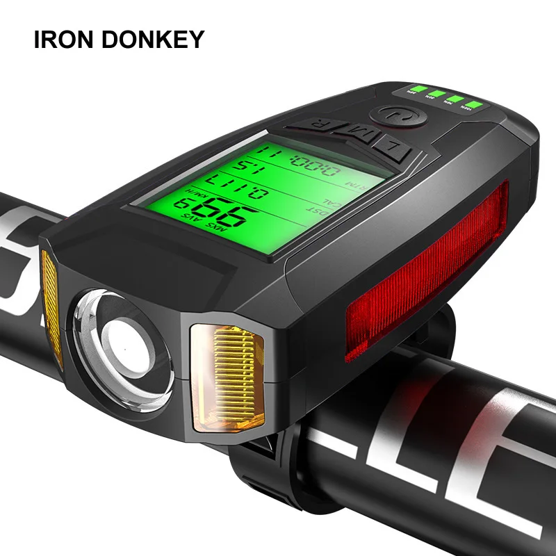 Iron Donkey USB Mountain Bike Horn Flashlight Nighttime Light Code Table Light Riding Equipment Accessories