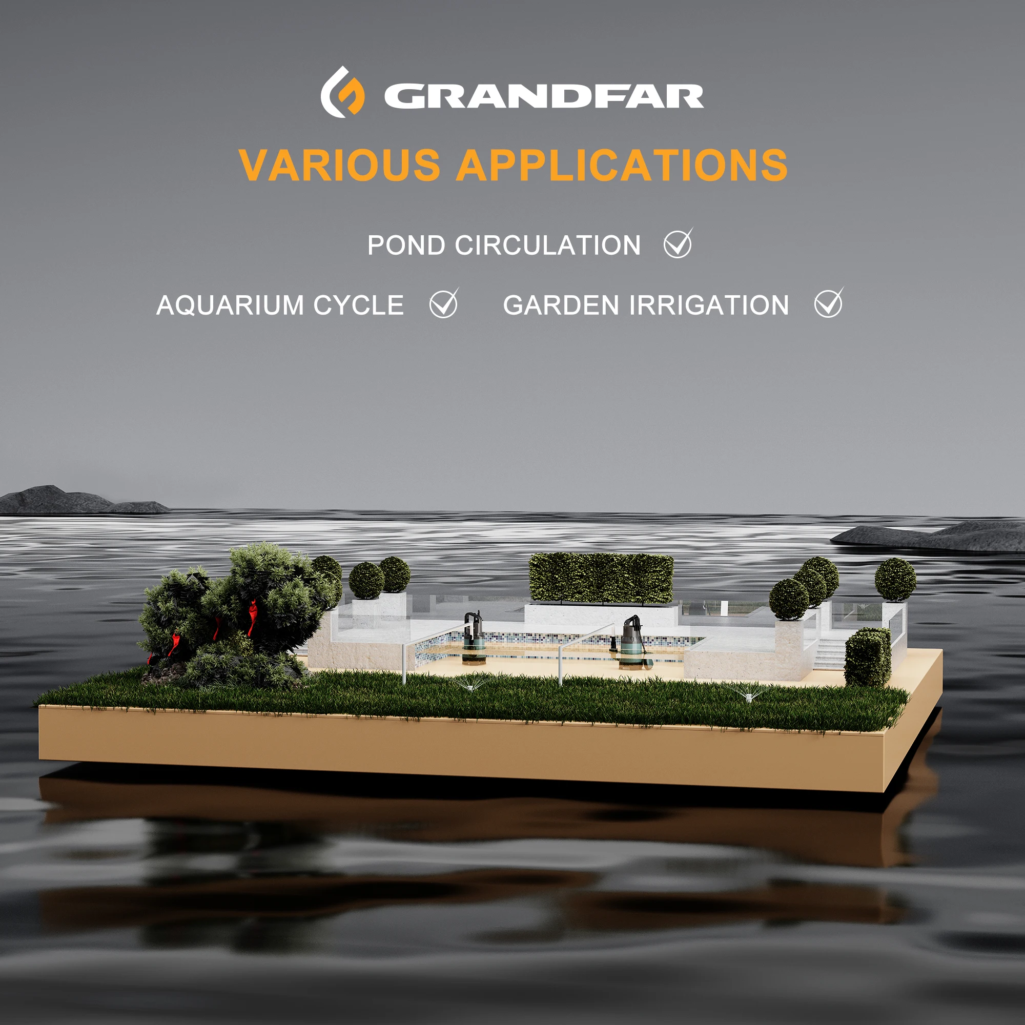 GRANDFAR GP 1.2HP 0.9kw Submersible Garden Water Pump 220v Customization High Quality Electric clean water Fountain Water Pump