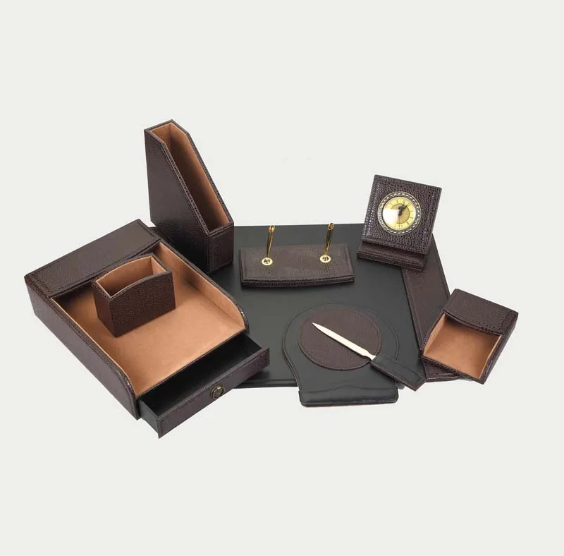 New Design Leather Home Office Table Desktop Storage Tray Desk Organizer Set
