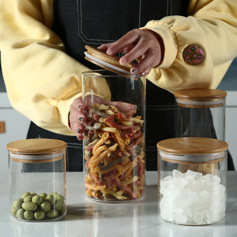 Стеклянные контейнеры для хранения пищевых продуктов герметичные пищевые банки с бамбуковыми деревянными