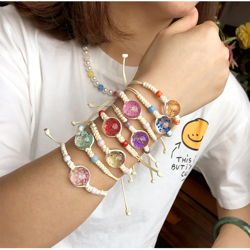 Sweet Daisy Dandelion Flower Bracelet Ceramic Beads Hand-weave Adjustable Bracelet for Women Girls
