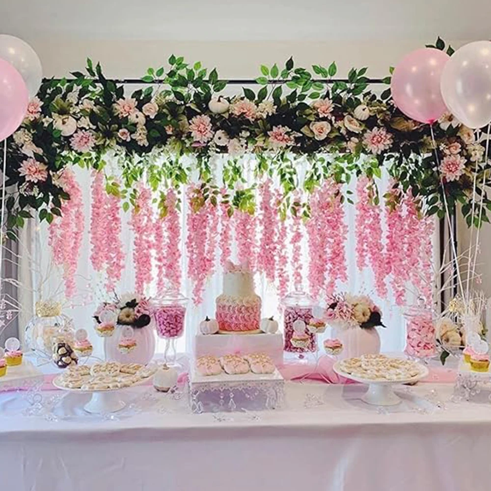 Wisteria Hanging Flowers Fake Flower Garland Artificial Wisteria Vines Rattan Silk Flower String Wedding Party Wall Decorations