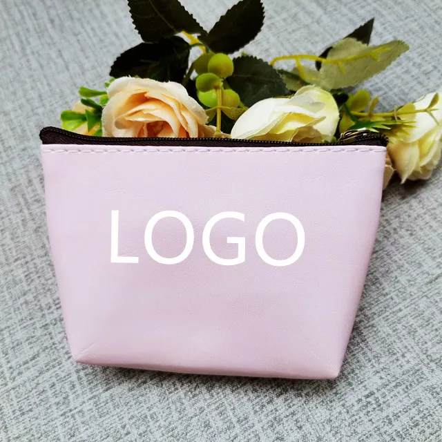LUMI small zipper pouch pink Standing pouch coin wallet  PU leather bag with logo