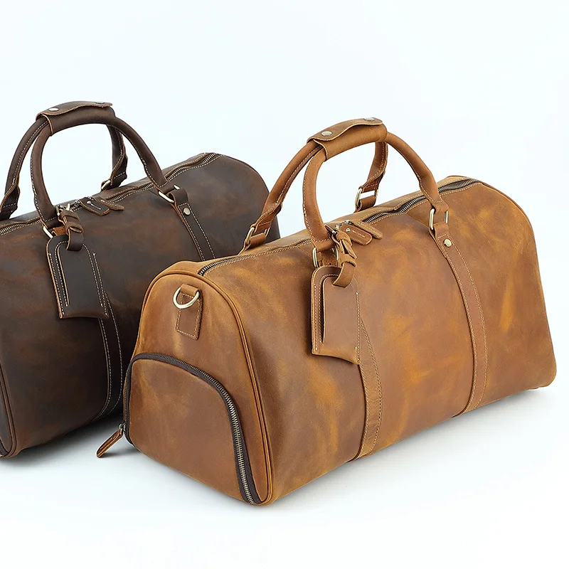 OEM ODM Vintage Real Leather Gym Sport Bag Travel Genuine Leather Overnight Bag Duffel Holdall Full Grain Leather Travel Bag