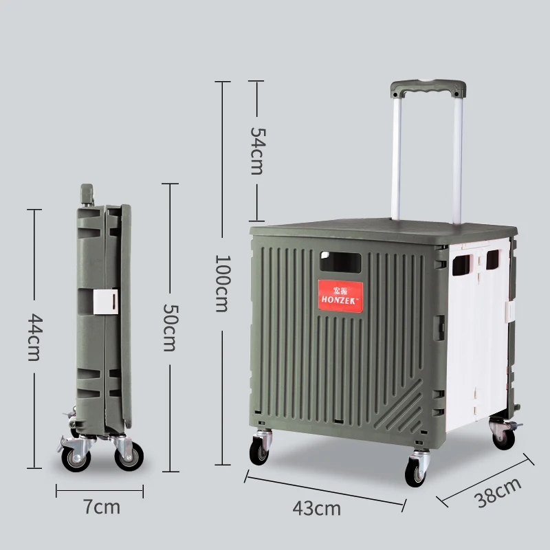 Factory Plastic Folding Shopping Carts trolley with wheels collapsible Shop truck supermarket pack roll Cart Hand Pull Trolley