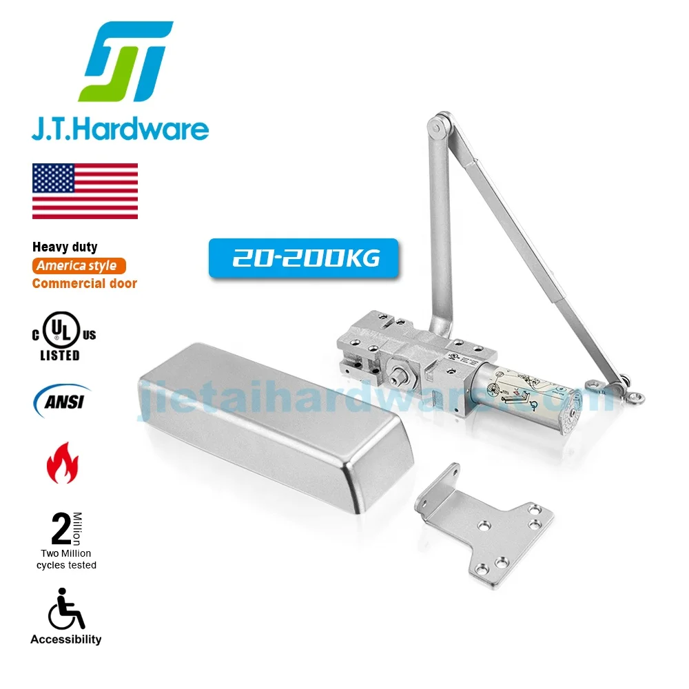 America Style ADA Fire Rated Heavy Duty ALuminum Automatic Commercial Grade 1 Hydraulic Adjustable Spring Door Closer With Cover