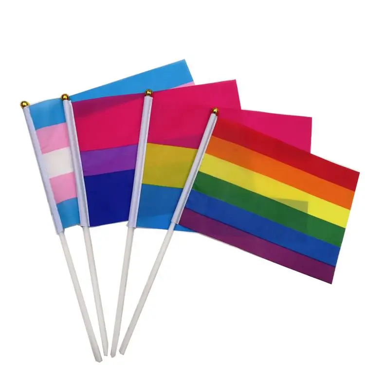 Rainbow Hand Flag LGBT Gay Pride  Polyester Printed Bisexual Tansgender Pansexual Flags And Banners With Flag Poles