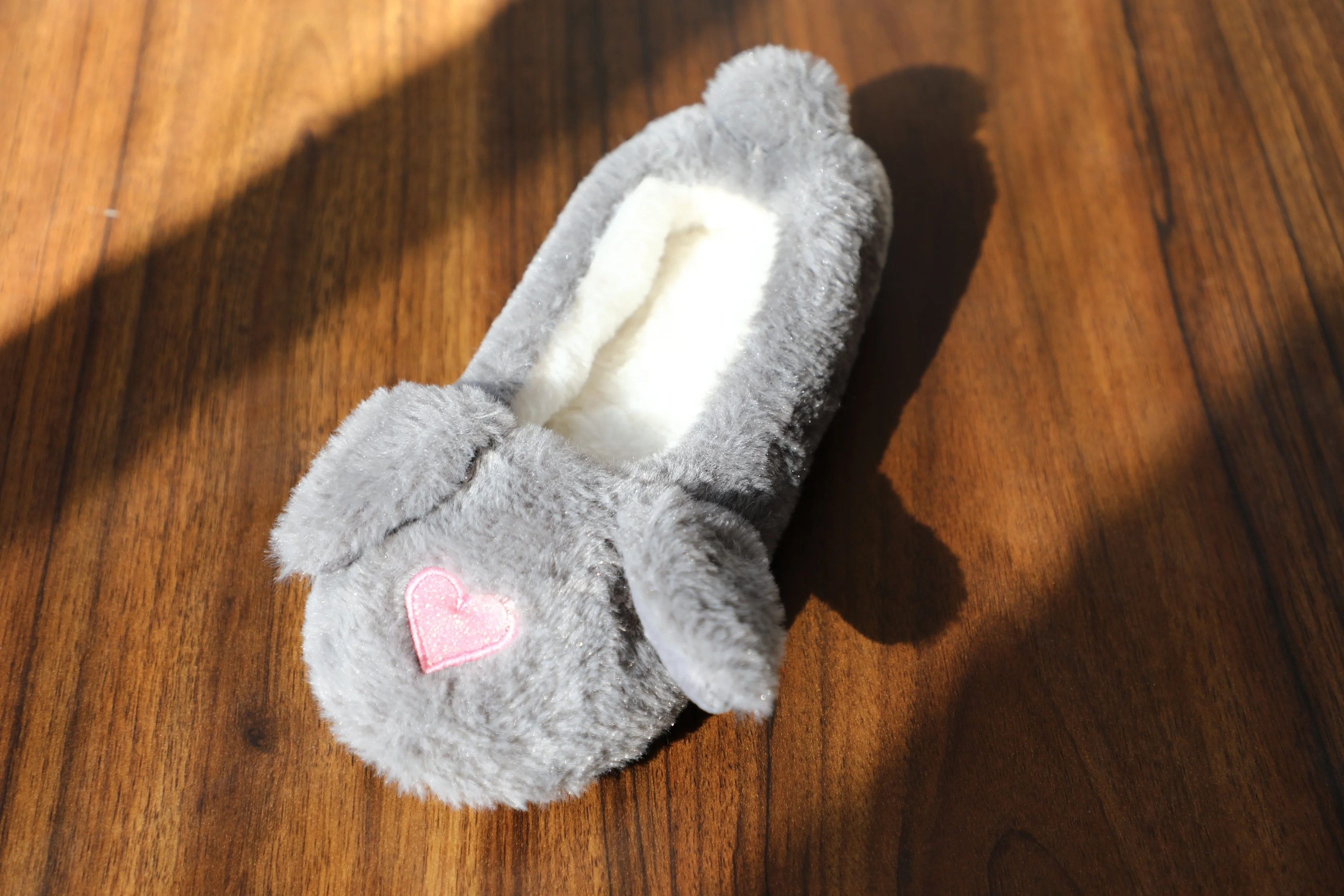 
grey angora rabbit ladies winter fluffy plush indoor slippers ballerina shoes 
