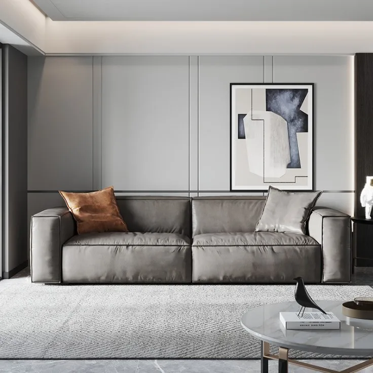 Modern Design Half Genuine Leather Cover Down Filling Living Room Sofa