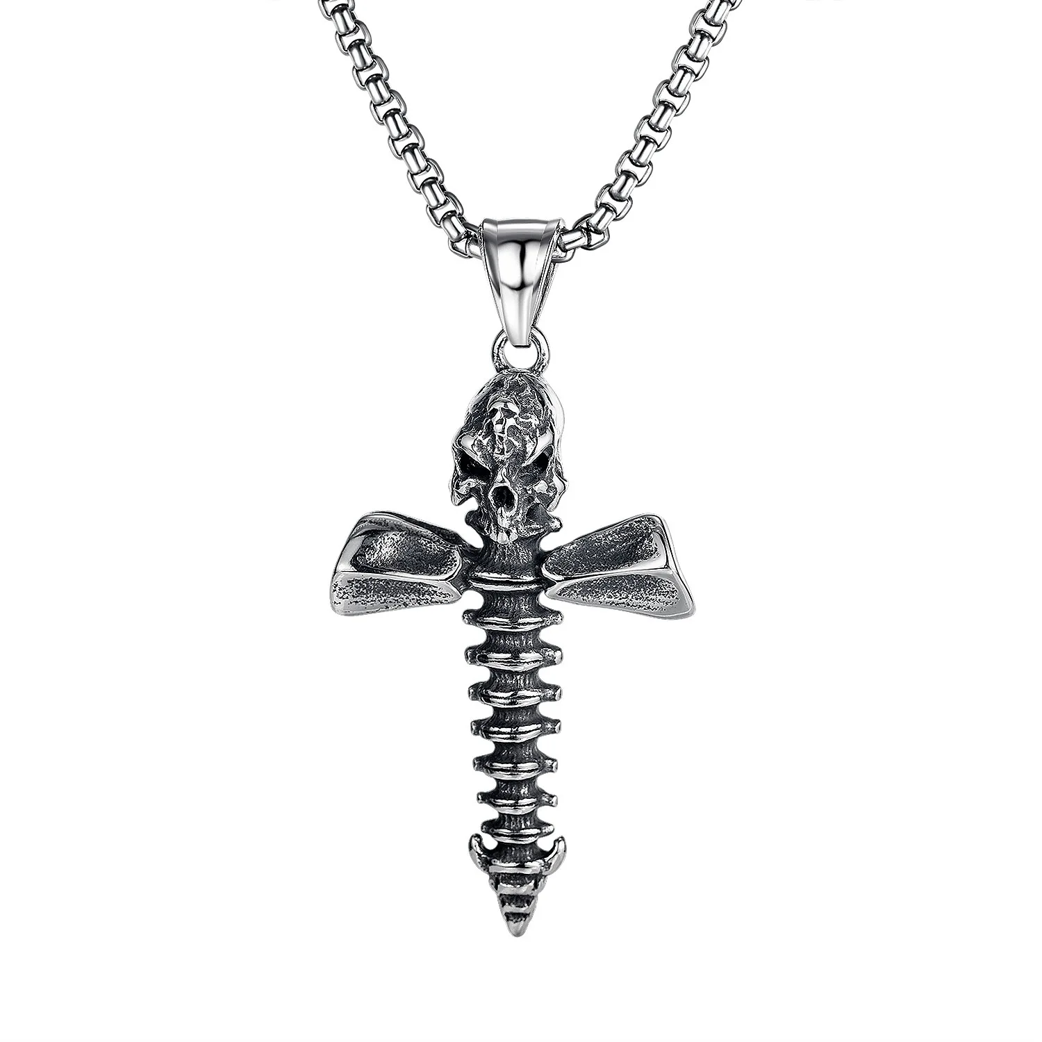 SC Stainless Steel Chain Men Necklace Creative Dagger Necklace Silver Plated Simple Engraved Knife Necklace Punk Jewelry for Men