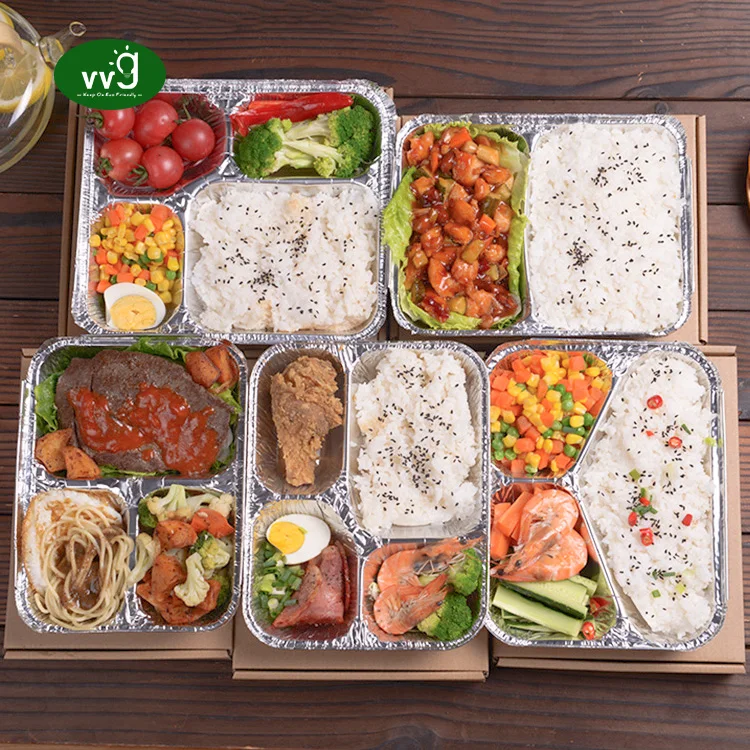 VVG aluminum foil container food trays take out freezer oven safe 3/4 compartment disposable aluminum foil pans