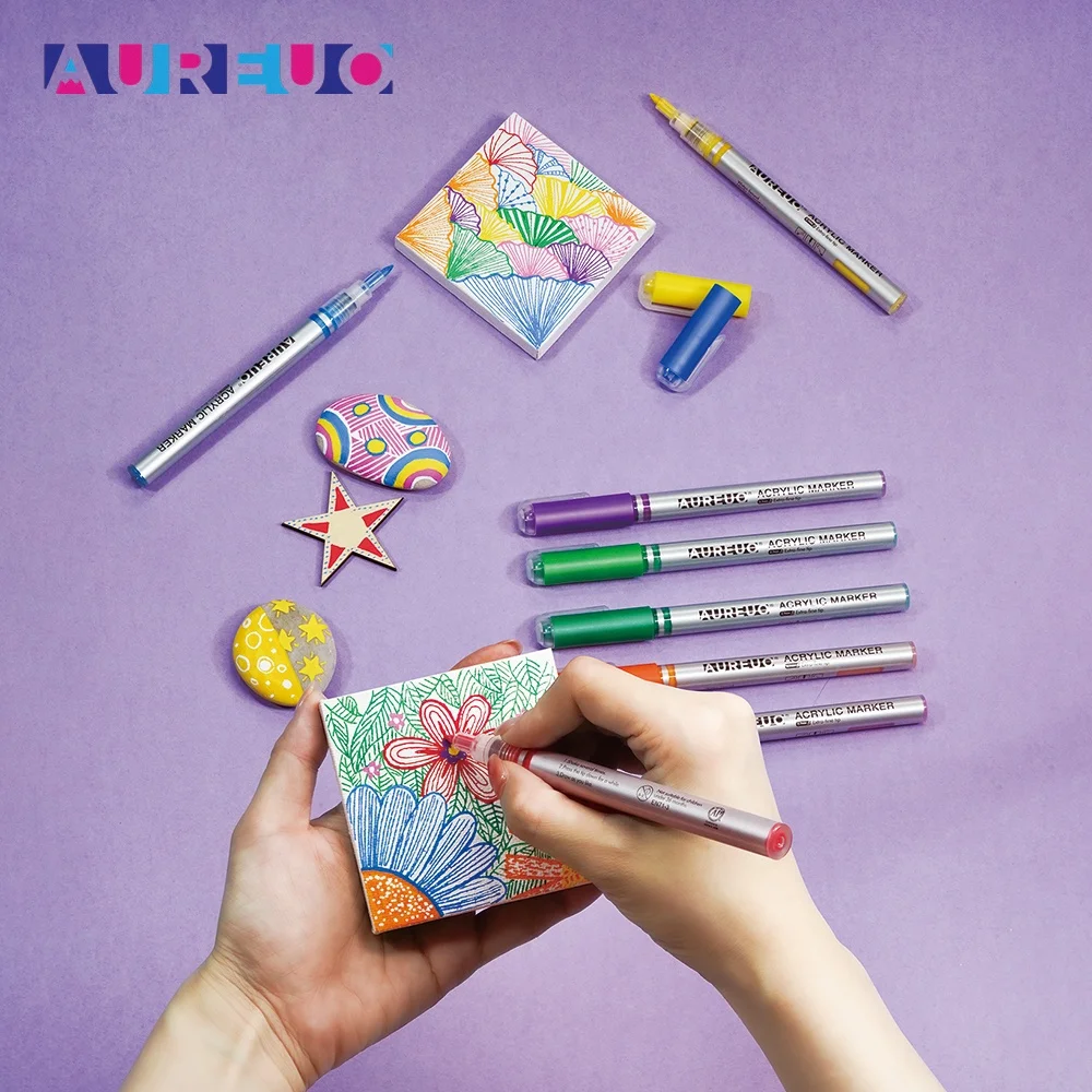 Phoenix 12 Colors 0.7mm Extra Fine Tip Safe Water Based Line Drawing Art Acrylic Paint Marker Set