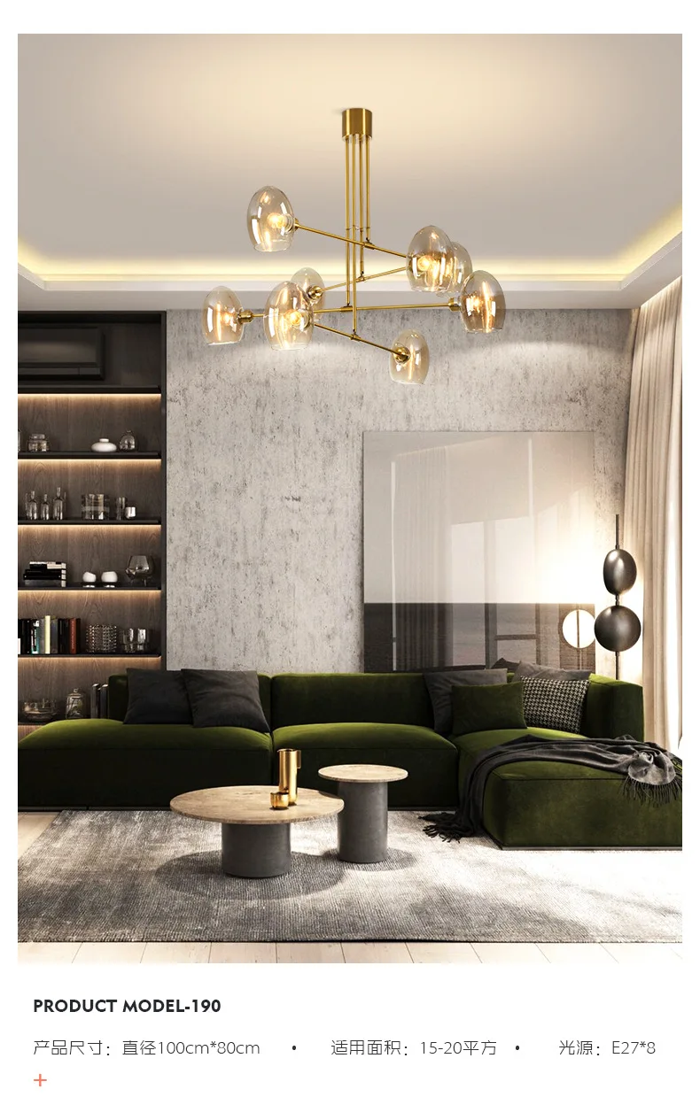 New geometric goose egg Nordic copper chandelier home modern minimalist lighting lamps LED living room light bedroom light