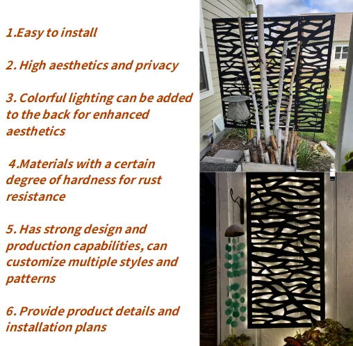 Garden Metal Gate Decorative Door Panel Divider Laser Cut Metal Fence 1/2 inch Custom-sized Patters Garden Privacy Screen