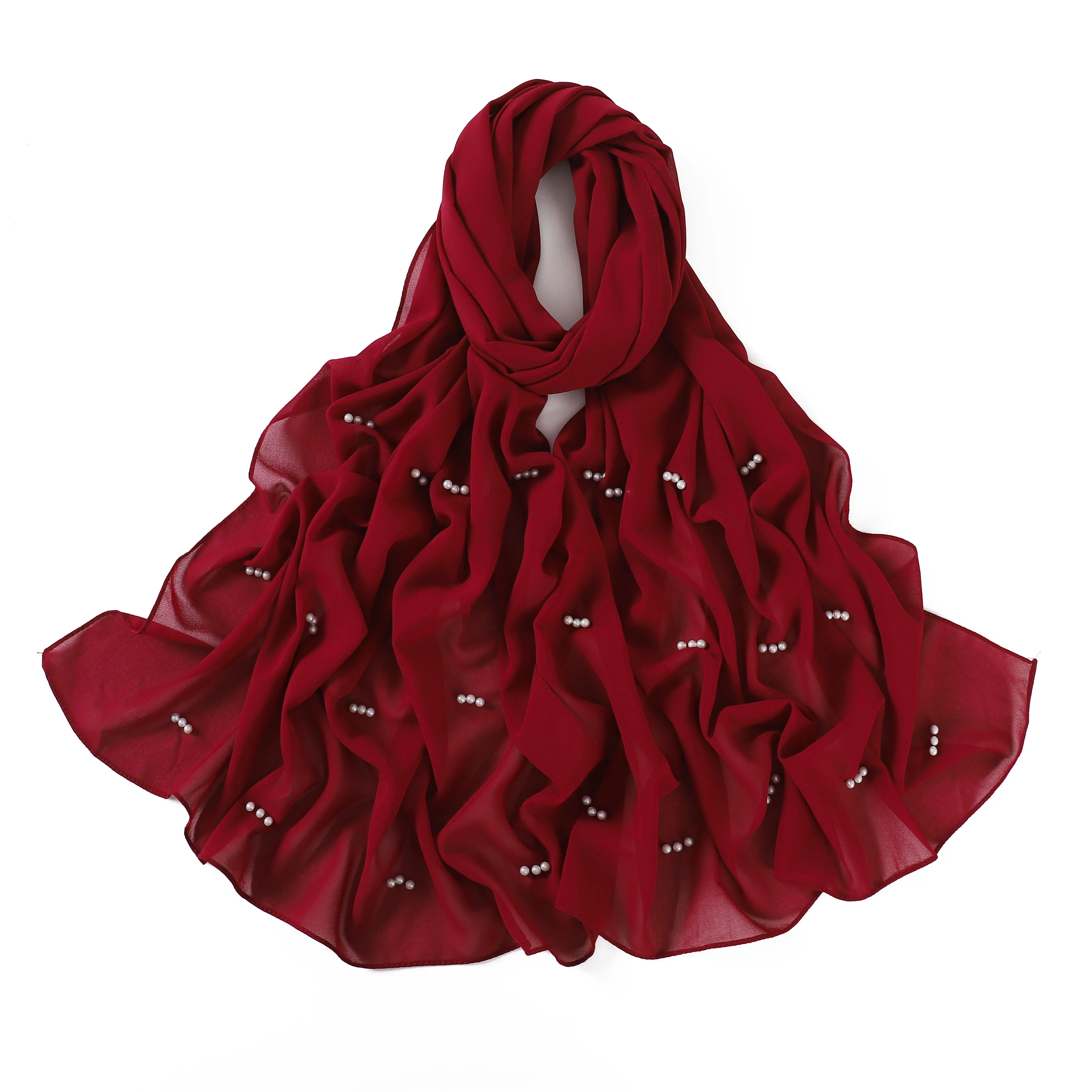 Latest Fashion Rhinestone Chiffon Veil Malaysia Tudung Bawal Arab Headscarf Muslim Turban Shawl Women Hijab Ladies Pearl Scarf