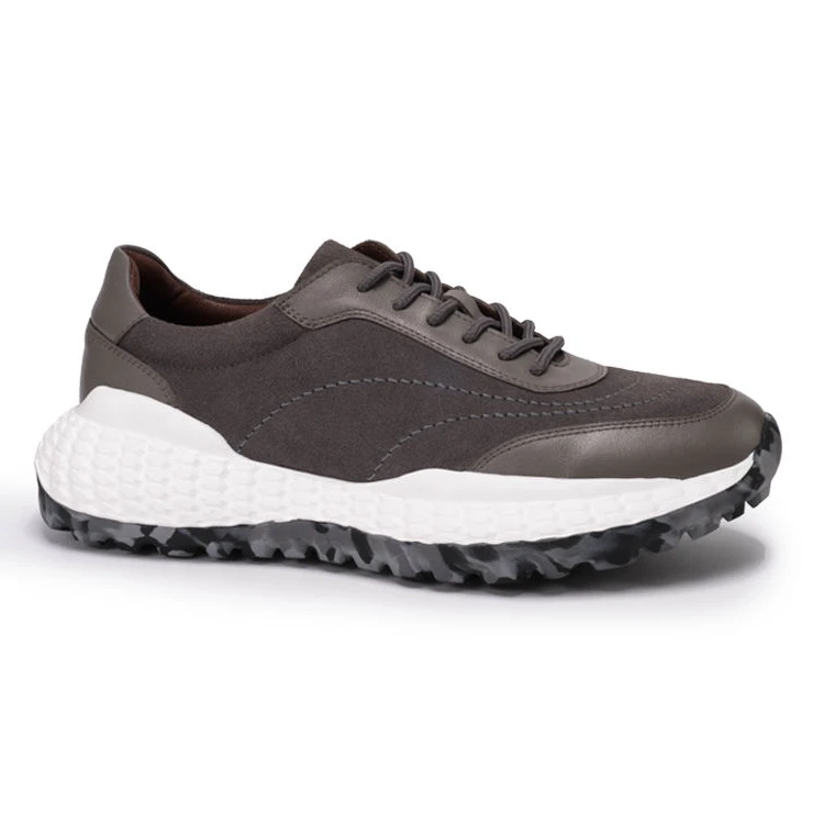 Wholesale Price Shock Resistant Thick Sole Elastic Outsole Mens Sports Sneakers Genuine Leather Light Weight Elevator Shoes