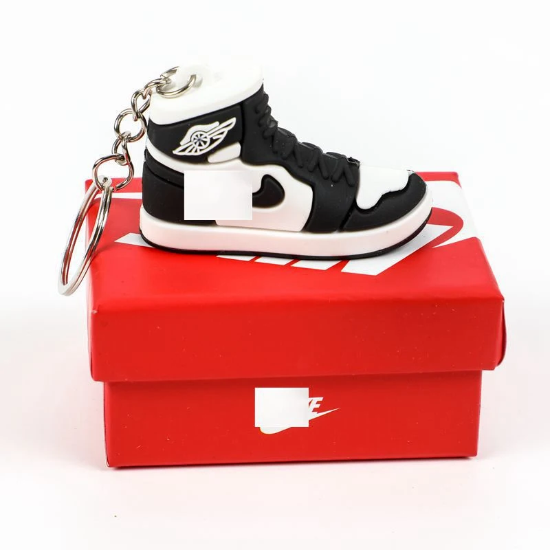 Wholesale Soft PVC AJ  Shoe 3D Rubber Keychain Mini Sneaker llavero Jordania Keychain Keyring with Mini Box