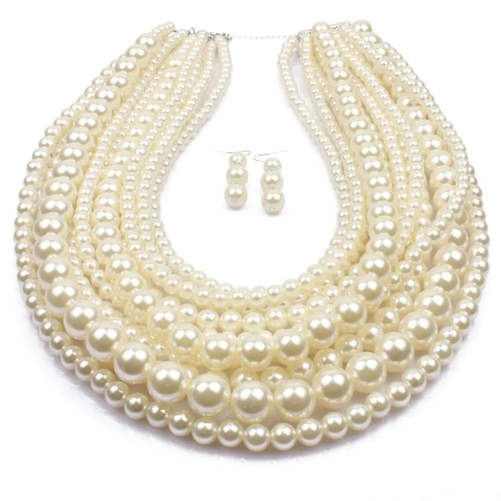 Fashion accessories wholesale multilayer pearl exaggerated long sweater chain necklace for female