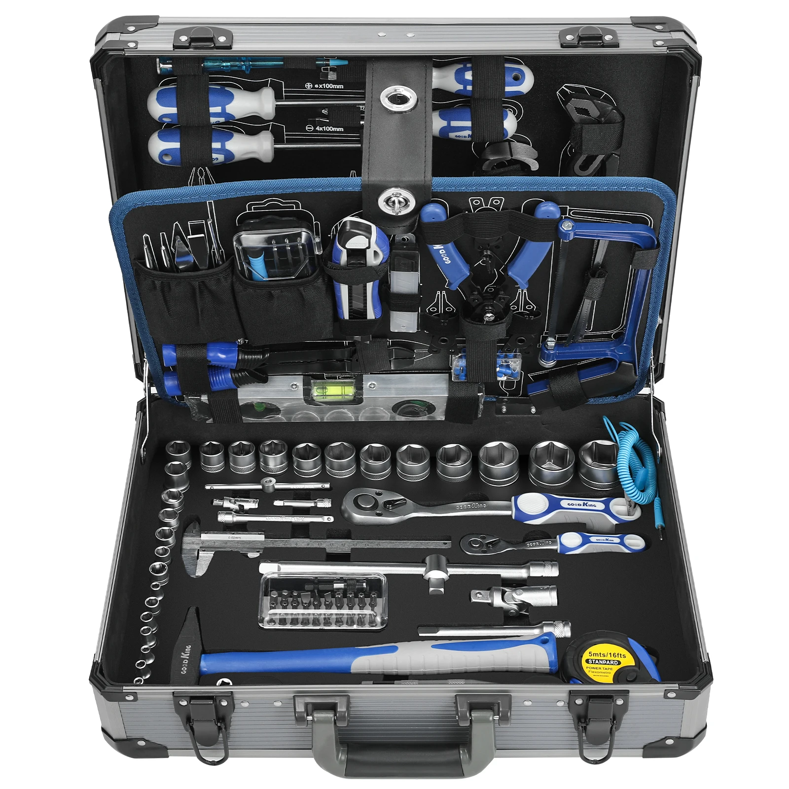 168 pcs  Professional  Aluminum Case Hand Tool Set Tool box With 72T Ratchet Tap Wrench