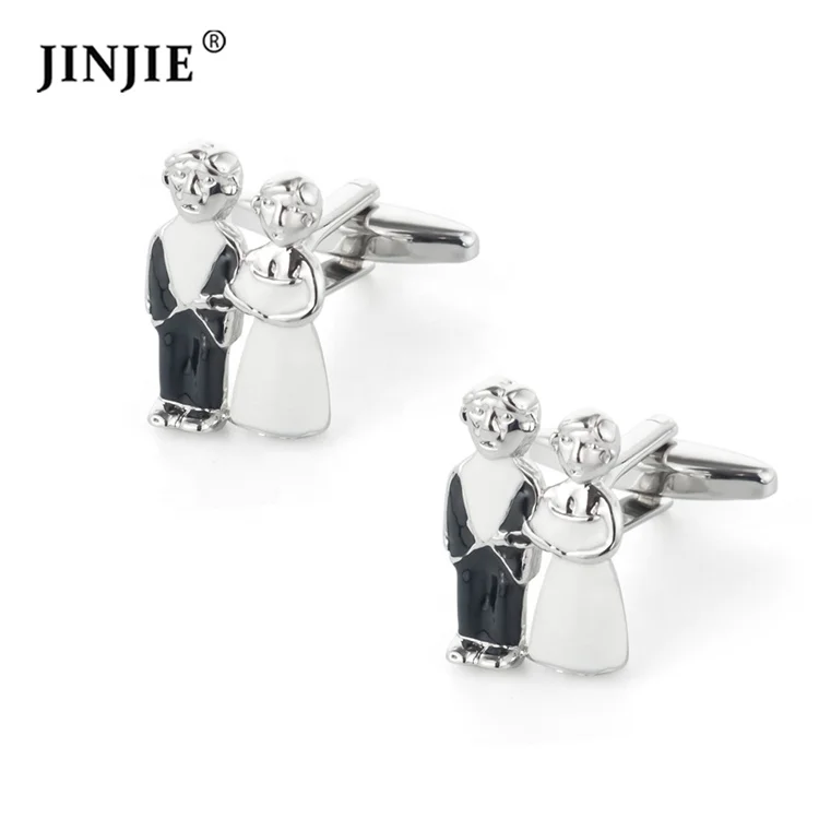 Wholesale  wedding Groom accessories novelty  brass enamel bridegroom couple cufflinks  for suit shirt