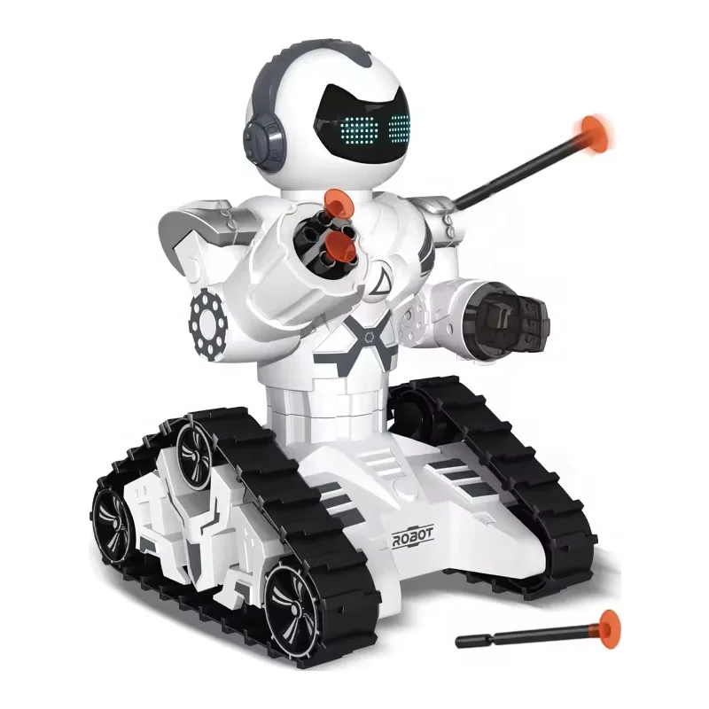 2.4G 10CH Newest Smart Remote Control Tracking Tank Interactive RC Shooting Toy Robots With Light