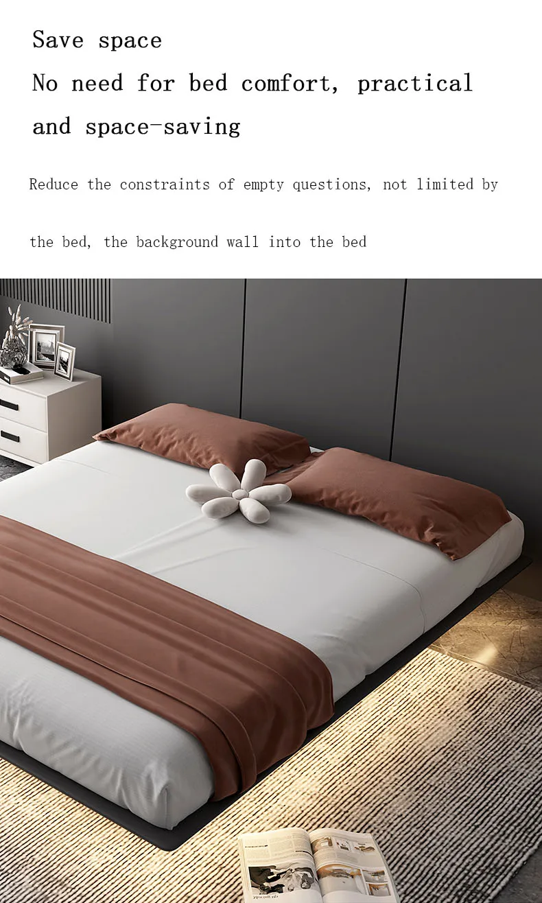 Floating Bed Frame Bedroom Furniture Wooden Queen King Size Low Platform Kama Metal Bed without headboard