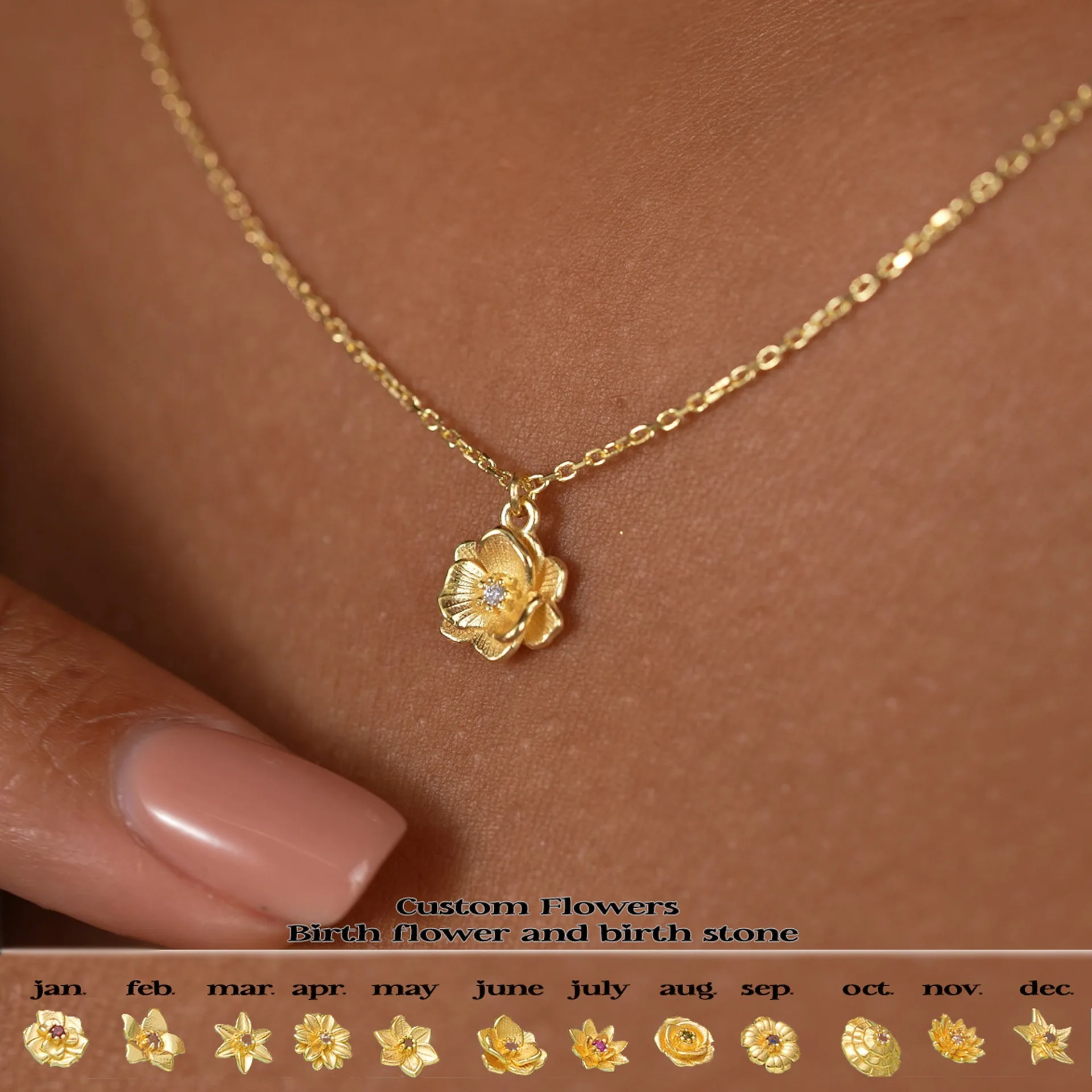 Luxury Jewelry 12 Zodiac 18k Gold Natural Birthstone Flower Charm Pendant Bracelets Necklaces Earrings Set  For Women Girls