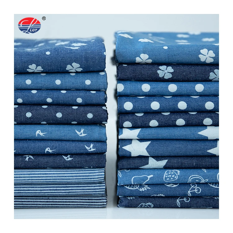 custom printed denim fabric pure cotton organic fabric for shirt coat