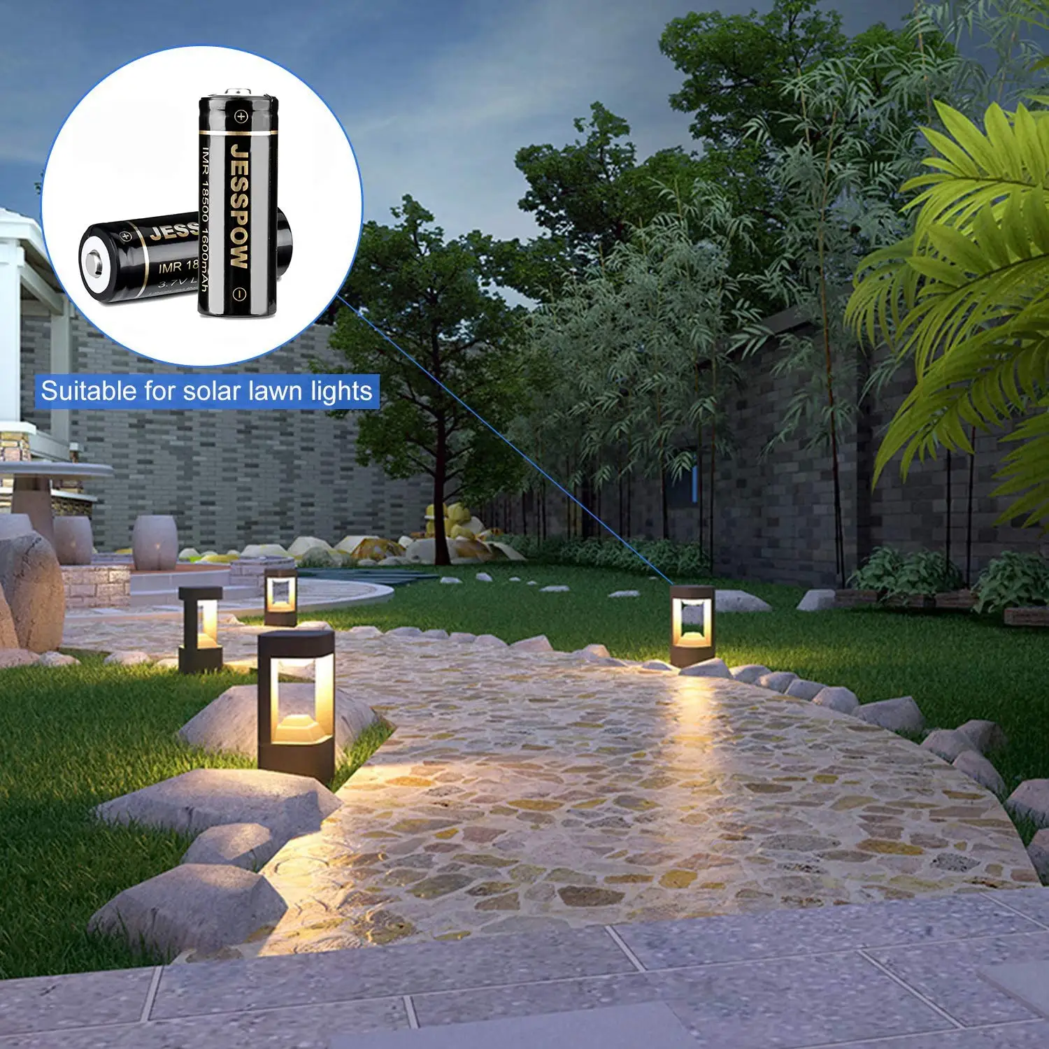 18500 Battery,  IMR 18500 Rechargeable Li-ion Battery 1600mAh 3.7V for Flashlight, Solar Garden Light and More