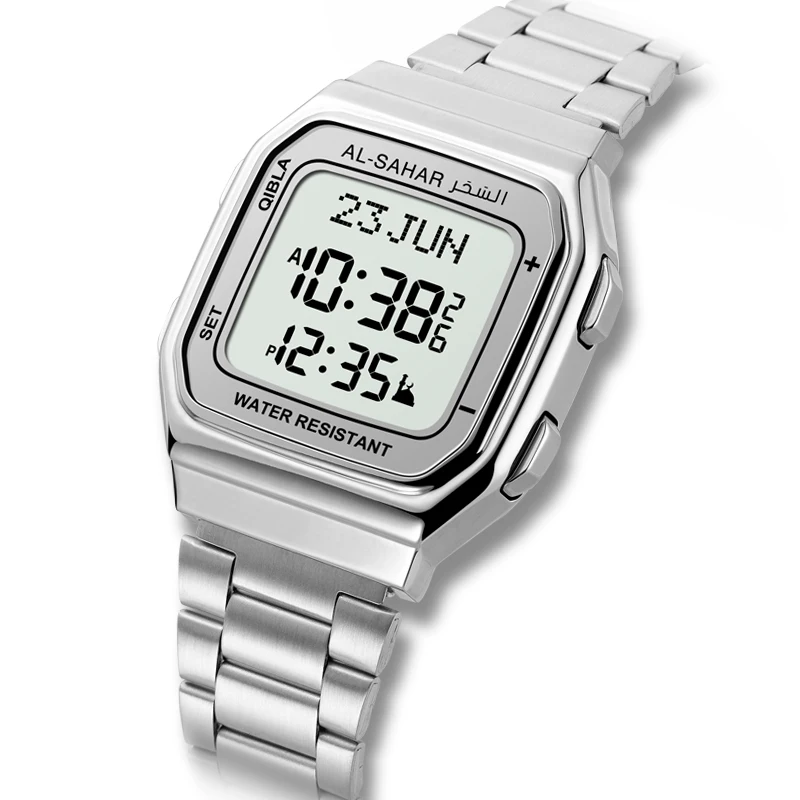 New Release Classic Dual Calendar Timepiece Men Business Digital Watch Worldwide Accurate Prayer Time Automatically Qibla Watch