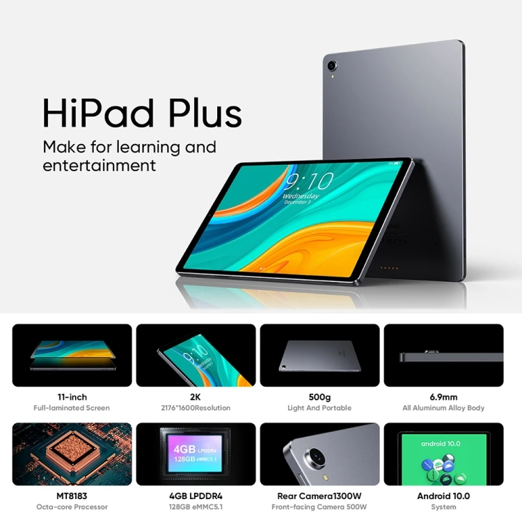  2021 Новое поступление CHUWI HiPad плюс планшетный 11 дюймов 4 Гб + 128 ГБ Android 10 двухдиапазонный Wi-Fi и OTG MT8183 Octa Ядро планшетных