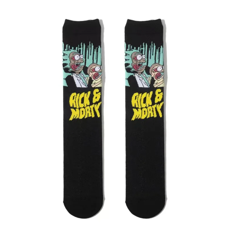 Wholesale custom knitted socks animation rick and Morty series of fashion tube socks manufacturer straight hair crew socks
