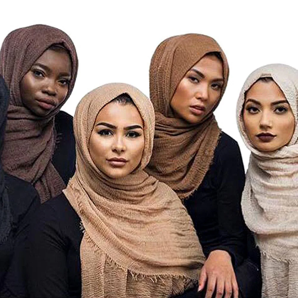 Crinkled Ethnic Scarves Shawls Women Muslim Cotton Hijab Scarf Bandana Scrunchie