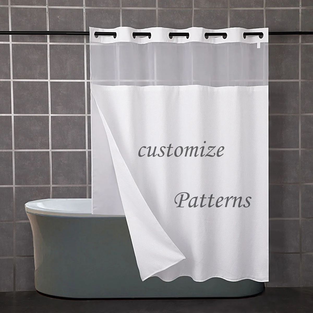 Custom Hotel Hookless PEVA Fabric Shower Curtain Liner for Bathroom Waterproof no Hook Designer Original factory Bath Curtain