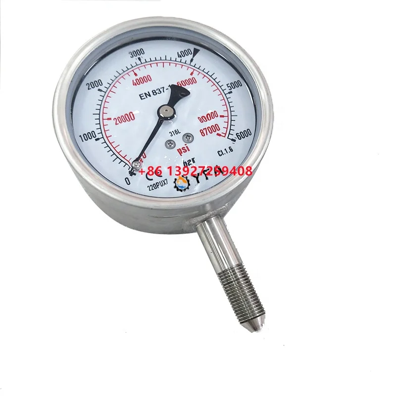 6000 bar 0-87K Pressure Gauge for 2800 bar High Pressure Fluid End Pump  40K  9/16' 1/2'G