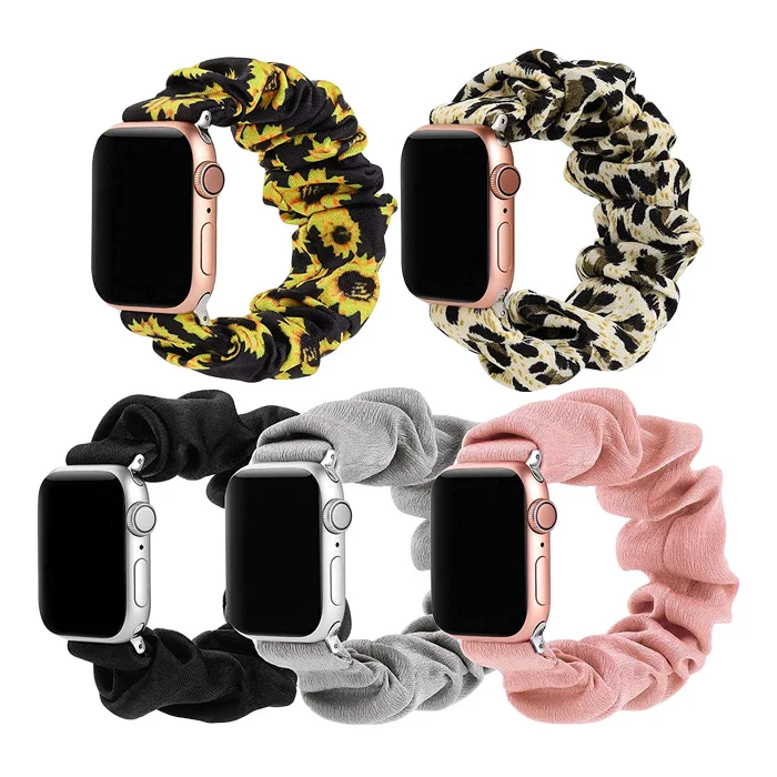 Qidian Stock Scrunch Hair Wrist Band Elastic Watch Strap Fabric Scrunchie Smart Watch Band For Apple Watch Series 8 7 6