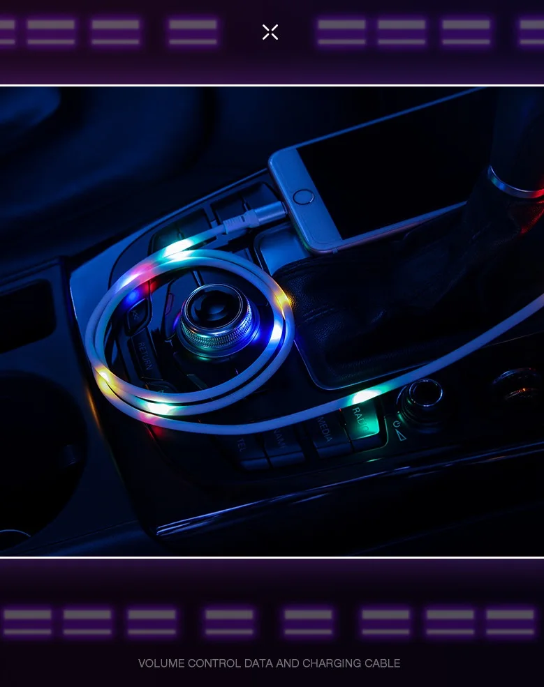Voice activated LED Glow Flowing usb cable Charger Type c Micro USB for iphone Android Charging Cable mobile phone data cable